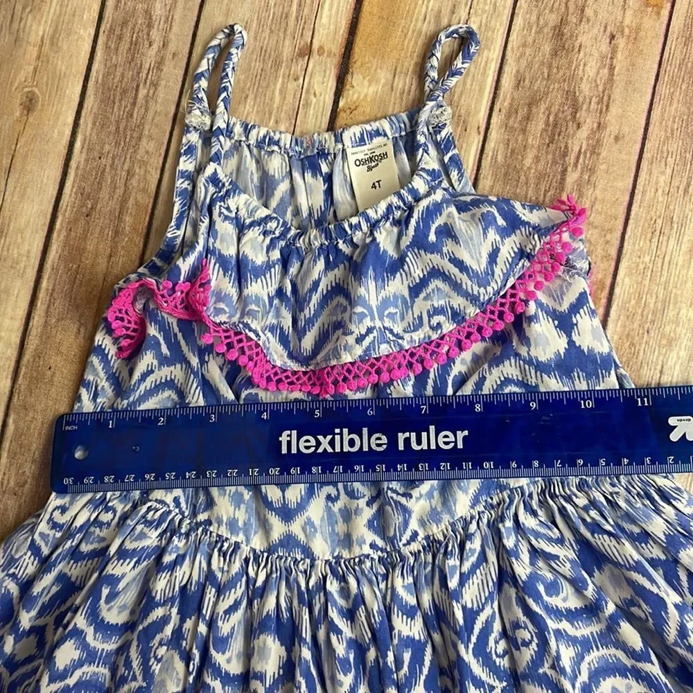 Oshkosh ikat pattern blue, white and pink toddler sun dress - 4T